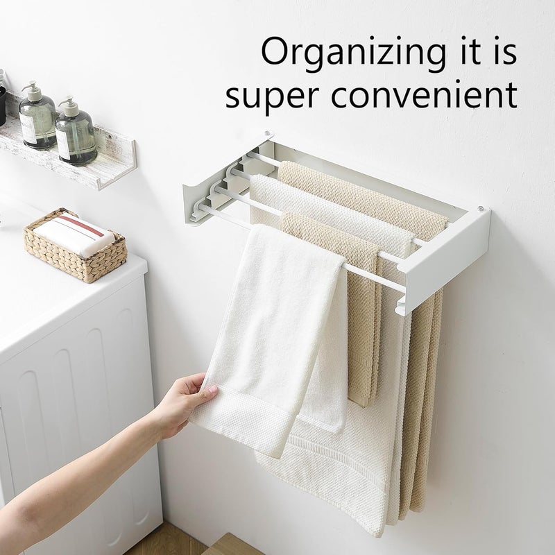 RFOUO Clothes Drying Rack, Laundry Hanger Dryer Rack, Wall Mounted Drying Rack for Laundry, Foldable Drying Rack Indoor Outdoor, 19.7" Wide, 4 Aluminum Rods, 40 lb Capacity (White 19.7") - Image 4